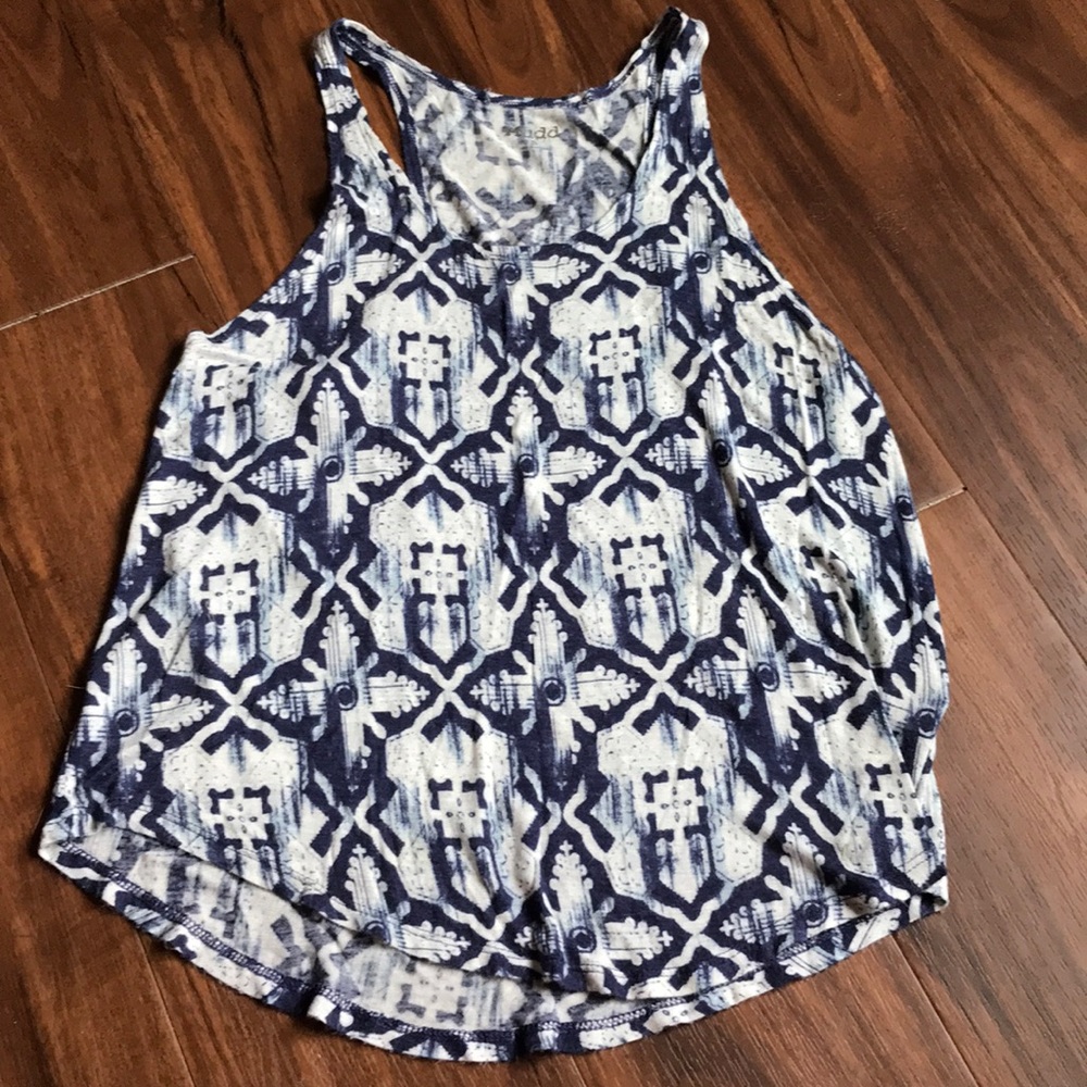 Navy Blue and White Patterned Tank Top